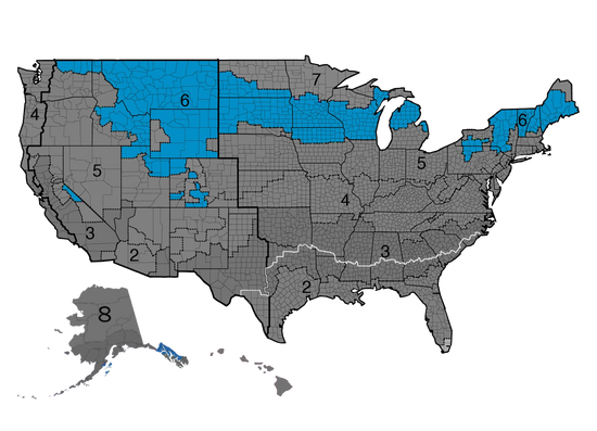 Image: IECC Climate Zone Map, PNNL / U.S. DOE. USA Map.
