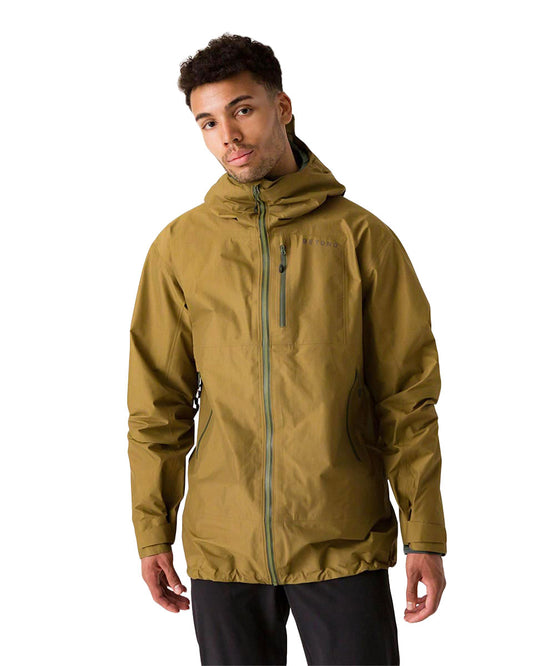 Men's Drilight Rain Jacket by Beyond Clothing in Coyote on model.