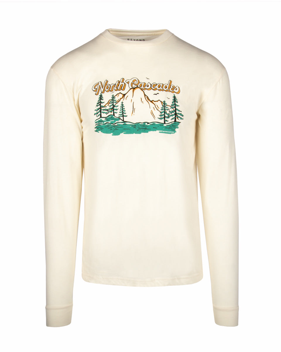 North Cascades long sleeve shirt from Beyond Clothing. Merch shirts made to fit. 