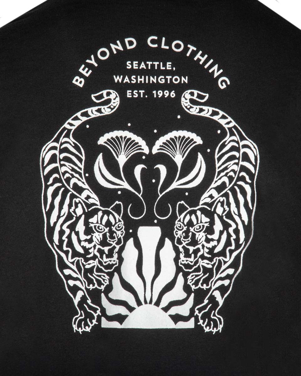 Tiger and sun short sleeve shirt from Beyond Clothing. Merch shirts made to fit.