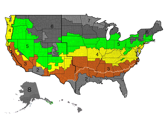 Image: IECC Climate Zone Map, PNNL / U.S. DOE. USA Map.