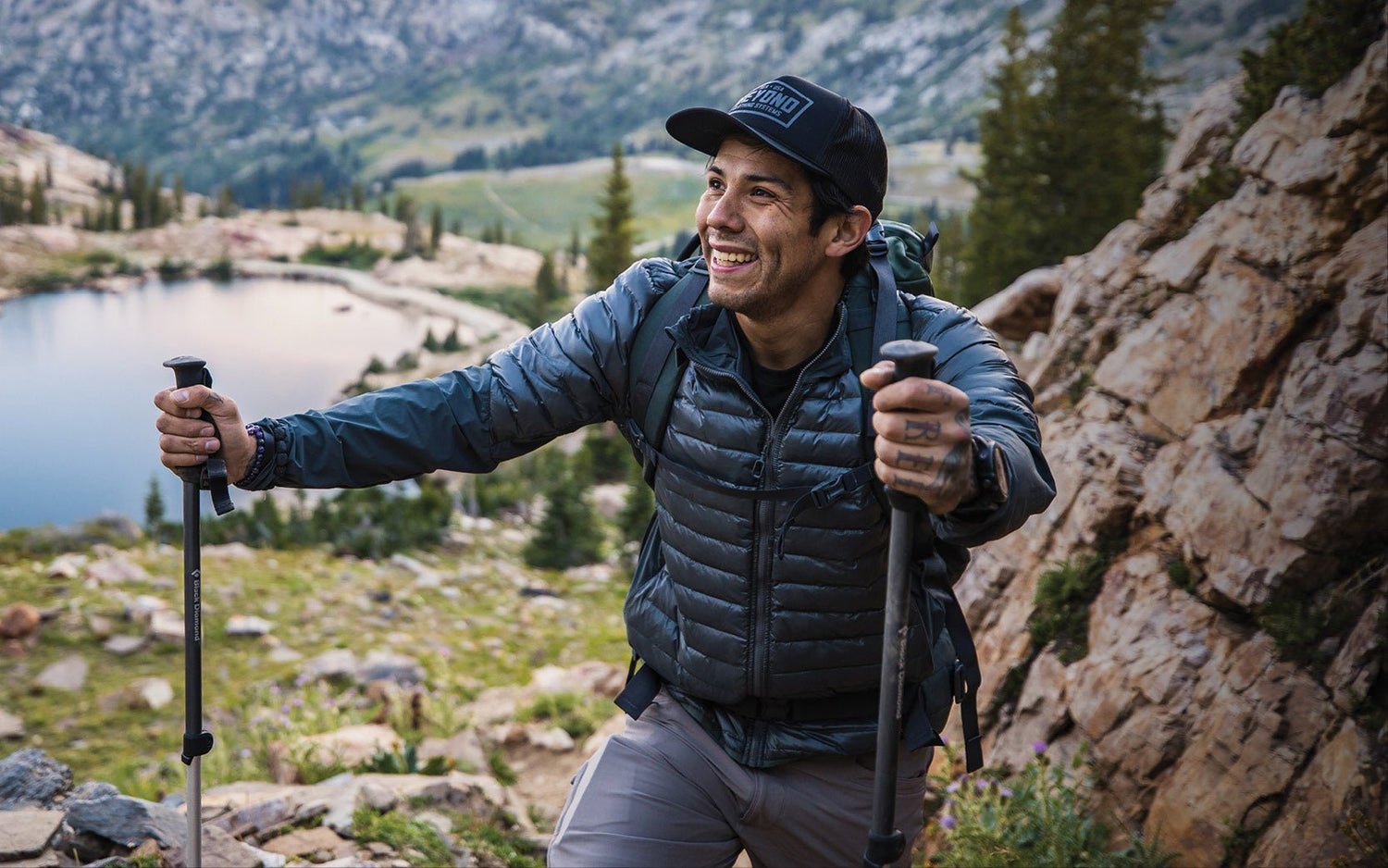 Man hiking and wearing the Dasche Jacket by Beyond clothing