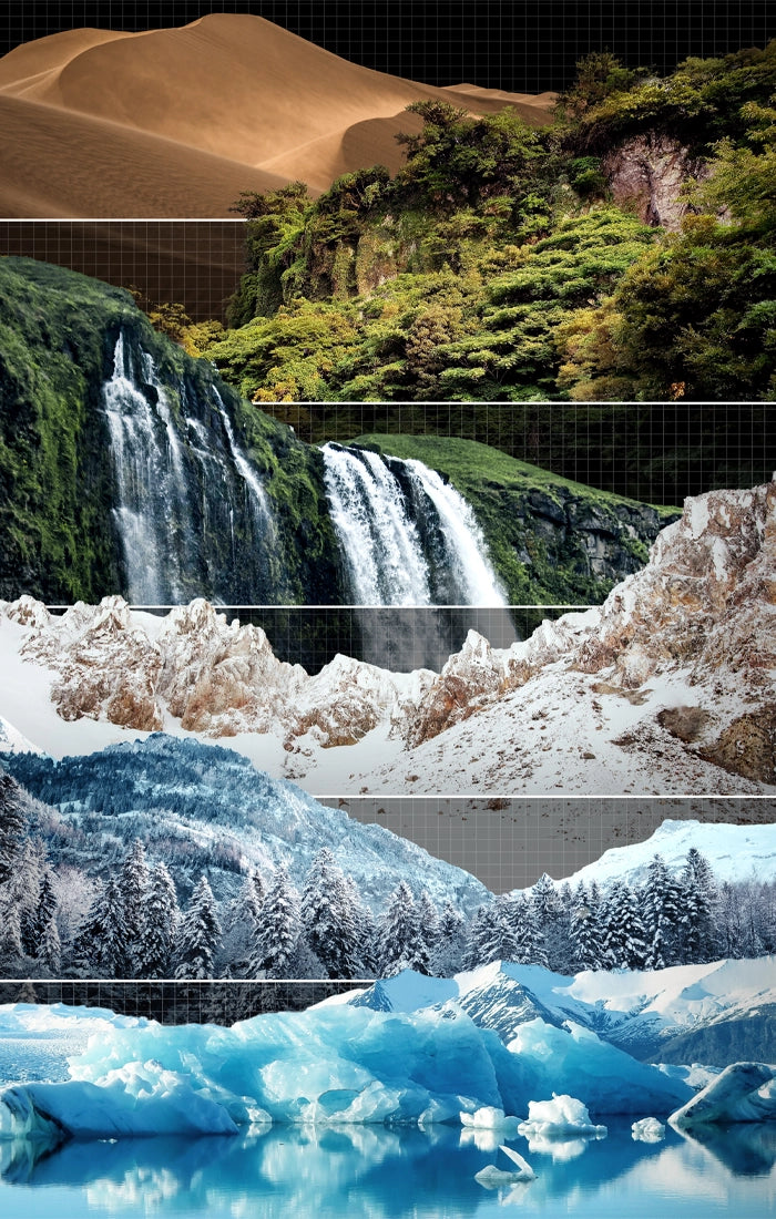 Stacked image of vibrant layers, each layer representing one of the environments recognized by Beyond Clothing. 