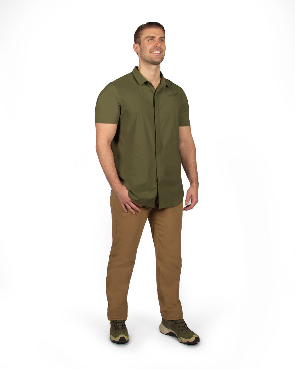 Male model wearing First Sun Shirt and TarnGood pants. 