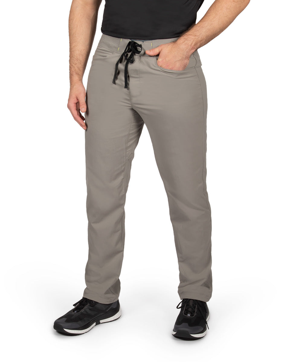 Male model wearing the TarnGood Pant and SolarSwift Tech-T. 