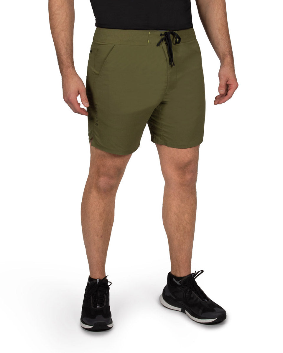 Male model wearing the TarnGood Short and SolarSwift Tech-T. 