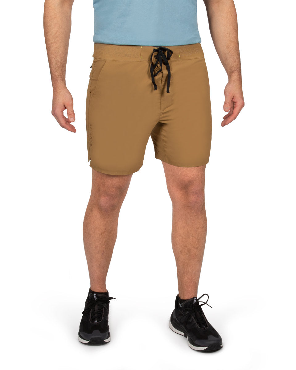 Male model wearing the TarnGood Short and SolarSwift Tech-T. 