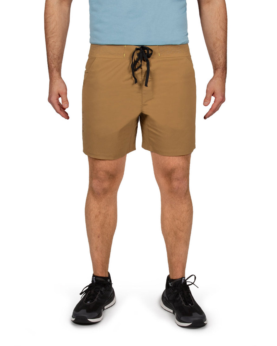 Male model wearing the TarnGood Short and SolarSwift Tech-T. 