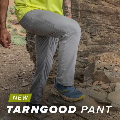 Men are wearing the moonstone-colored Tarngood Pants by Beyond Clothing on a hike.